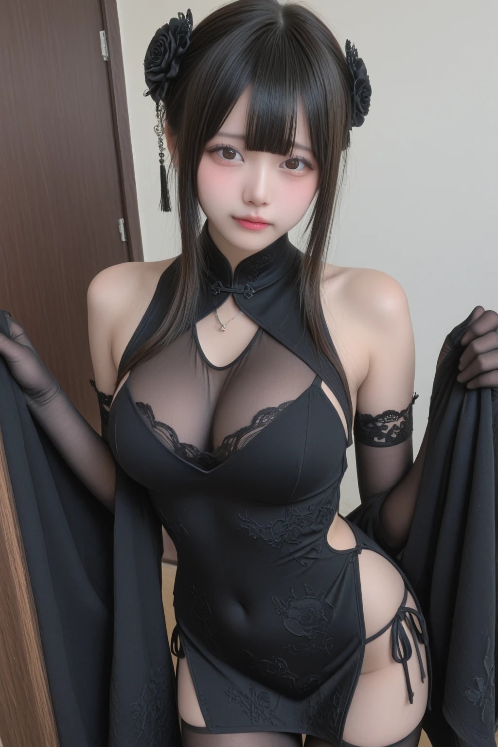 地雷系ちゃんのエロチックチャイナドレス《SeaArt》