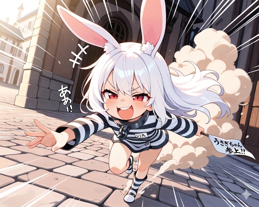 のぼりを持って走るうさぎちゃん！！