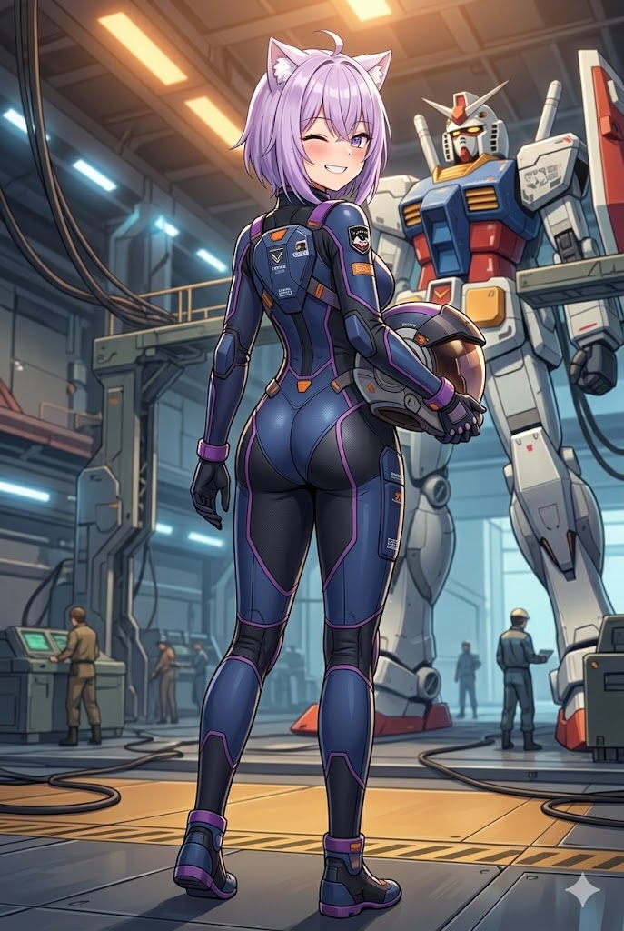 出撃前ウィンクするパイロットスーツのシス