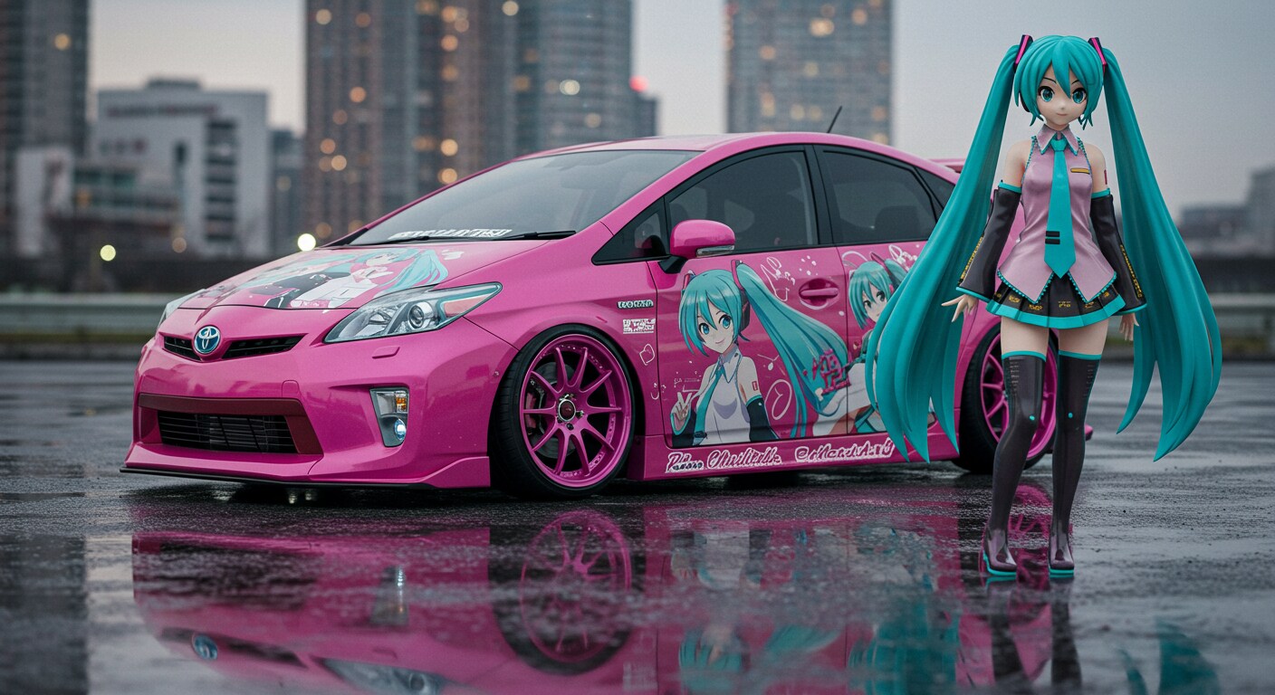 初音ミクとピンクカラープリウス | の人気AIイラスト・グラビア