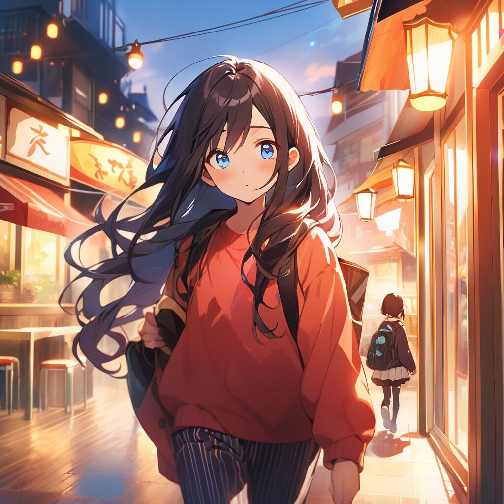 ご飯食べるためお店に入っていいかふらふら悩む小さな女の子 | の人気AIイラスト・グラビア