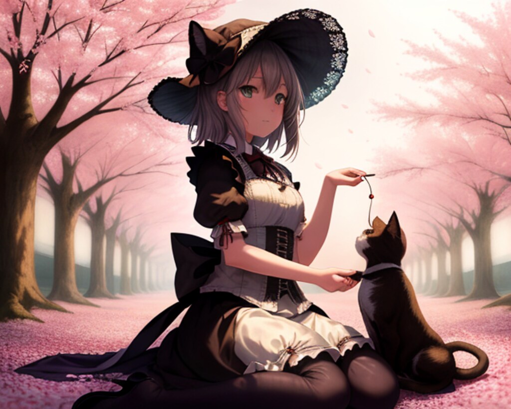 花見の猫と少女