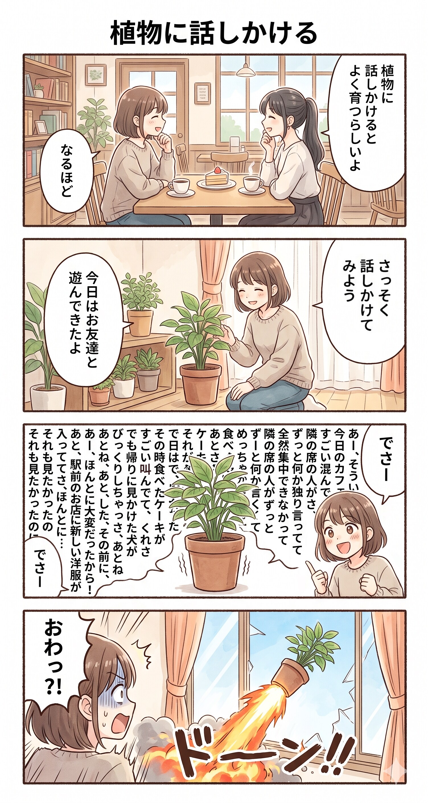 #82 ゆる日常4コマ「植物に話しかける」 | の人気AIイラスト・グラビア