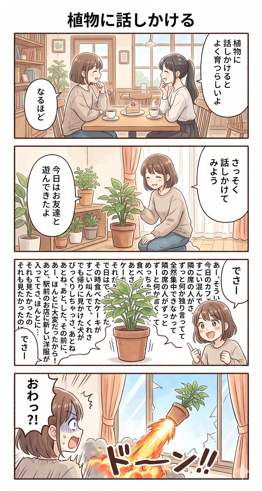 #82 ゆる日常4コマ「植物に話しかける」