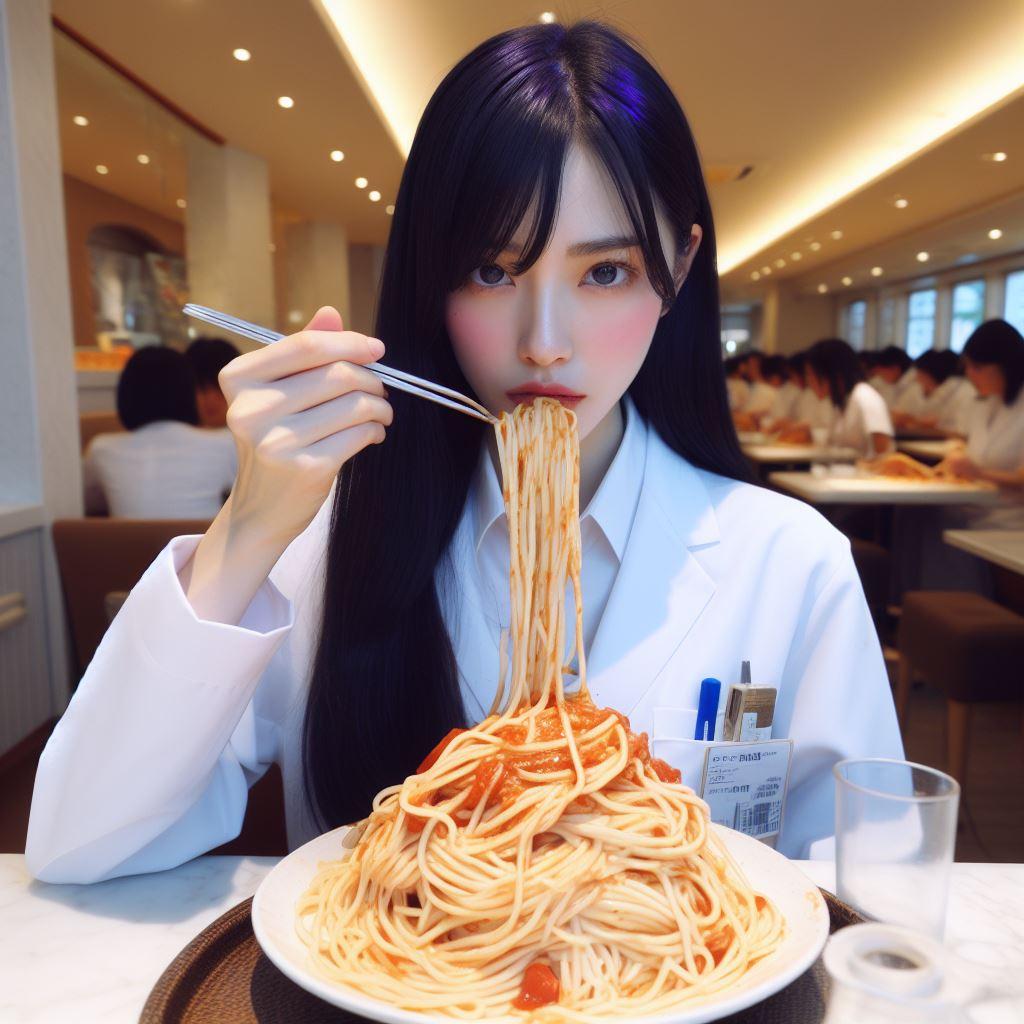 大食いチャレンジ中の保健室の先生