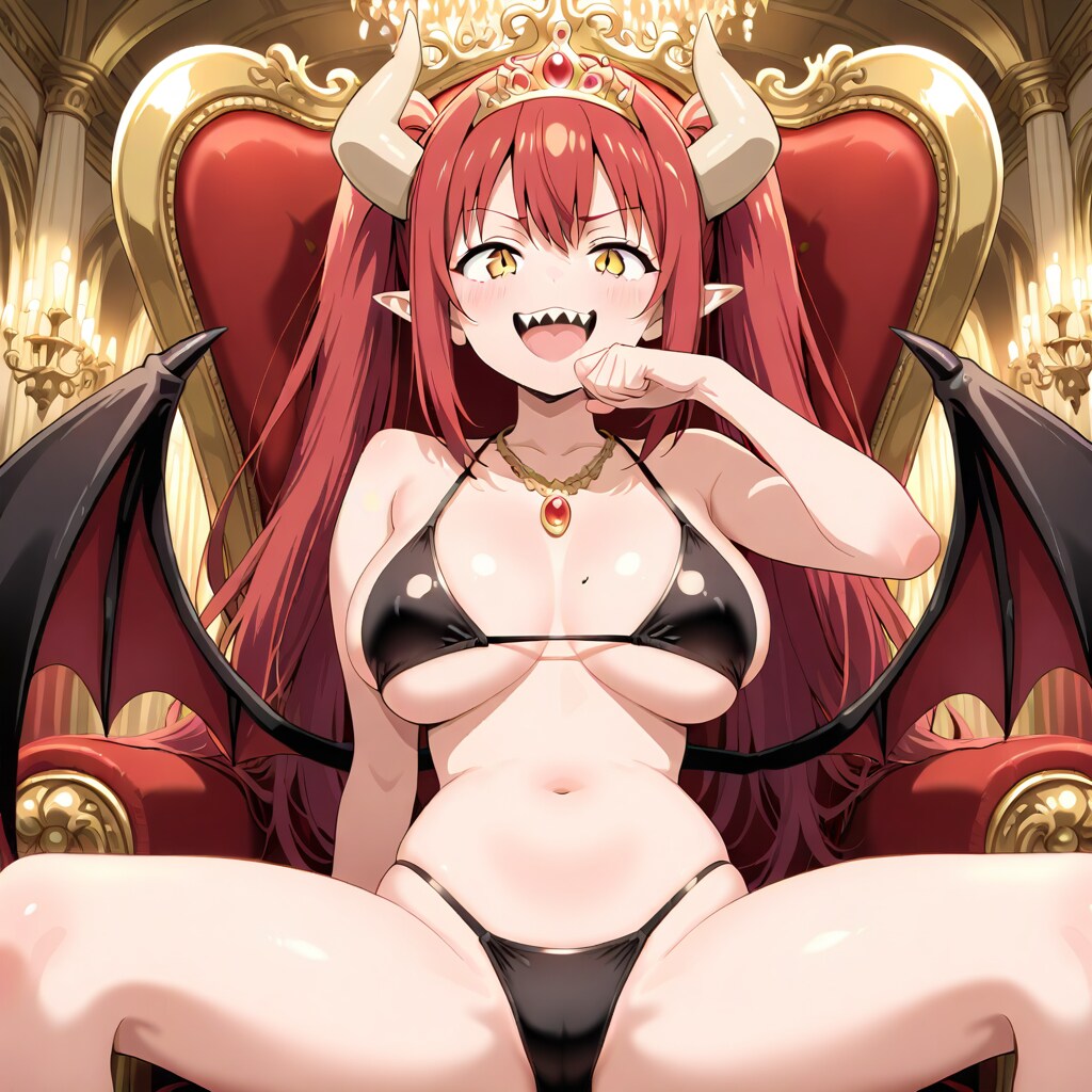 脚を開いて玉座に座る悪魔っ子251210