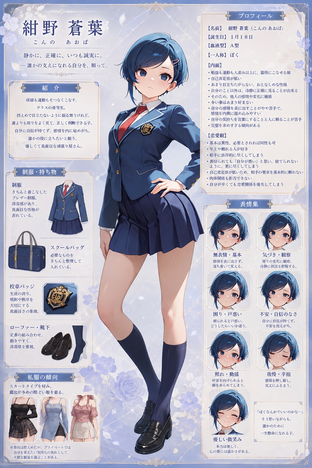 紺野蒼葉のキャラクターシート | の人気AIイラスト・グラビア