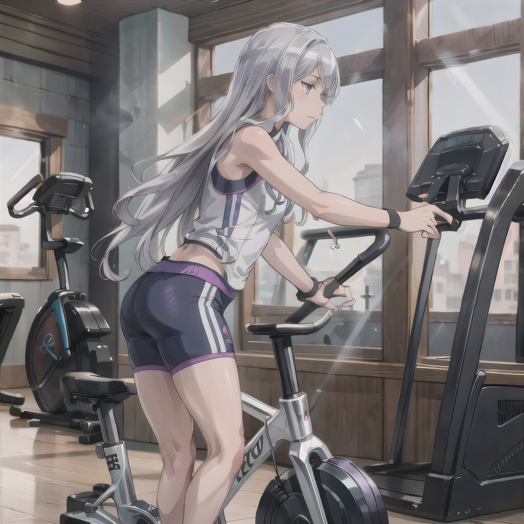 銀髪ロングでエアロバイクの少女２