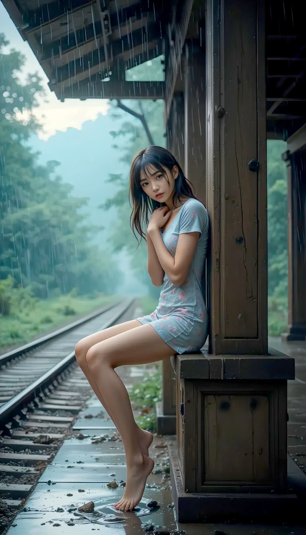 雨のホームと君