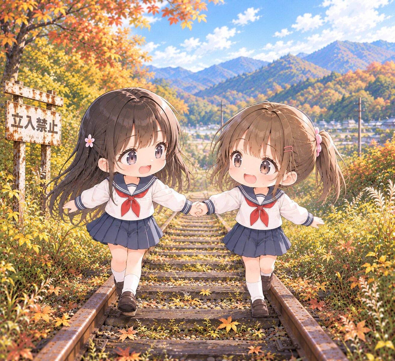 廃線を歩く（ちびキャラ２） | の人気AIイラスト・グラビア