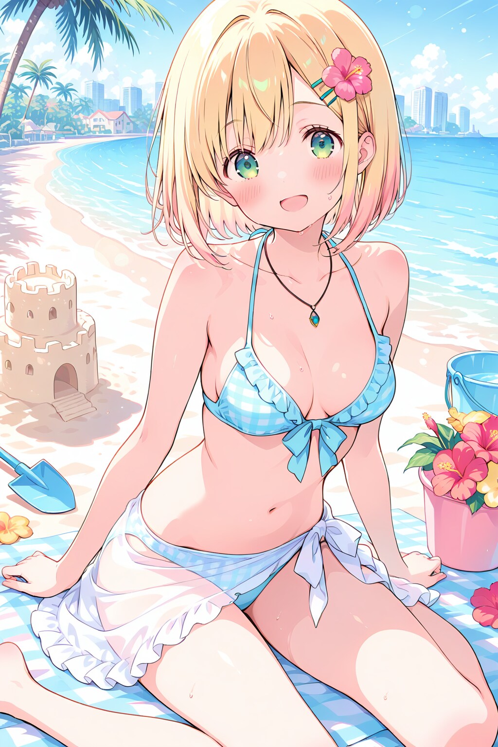 リゾートで砂のお城を作る千鶴ちゃん