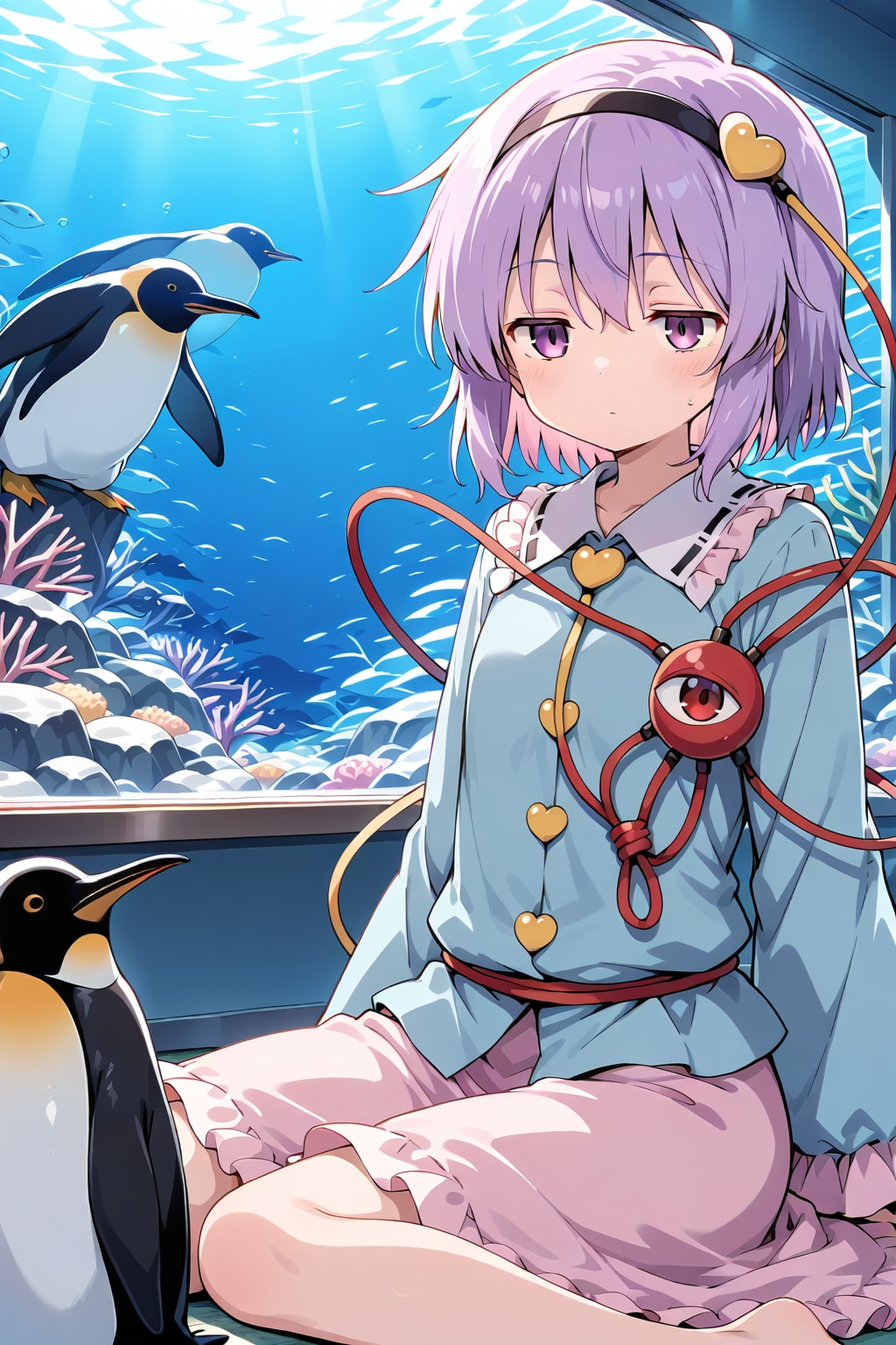 ペンギンと戯れるさとりちゃん