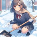 働く女子高生（雪かき） 5枚目