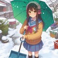 働く女子高生（雪かき） 4枚目