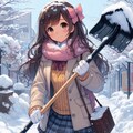 働く女子高生（雪かき） 2枚目