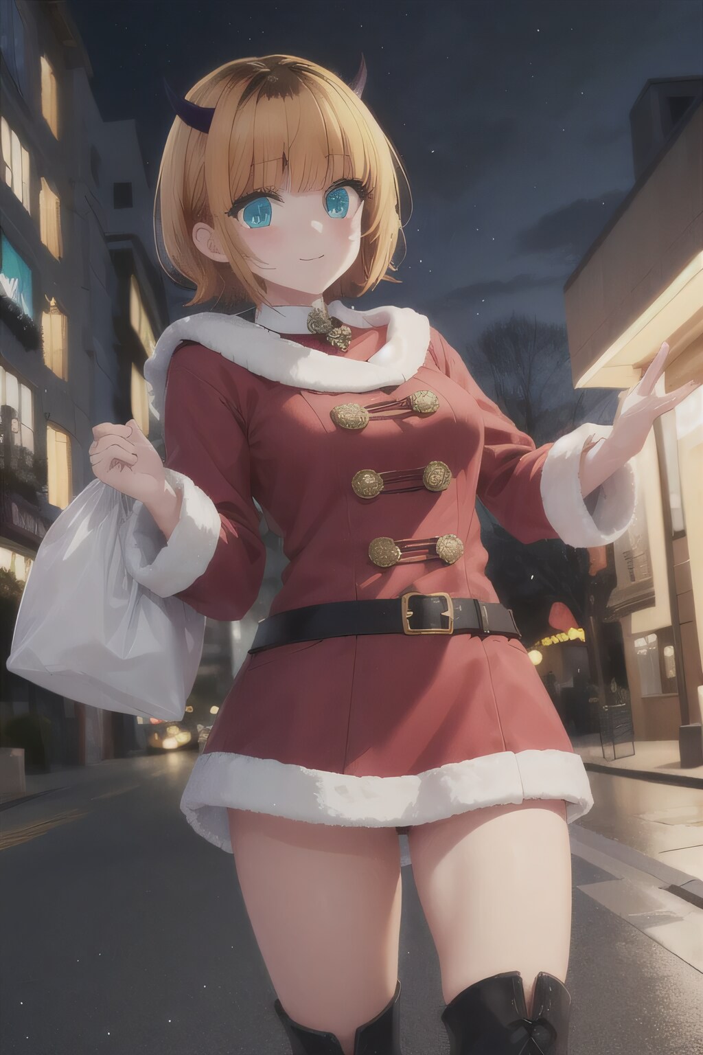 金髪ボブでサンタ衣装の少女 | の人気AIイラスト・グラビア