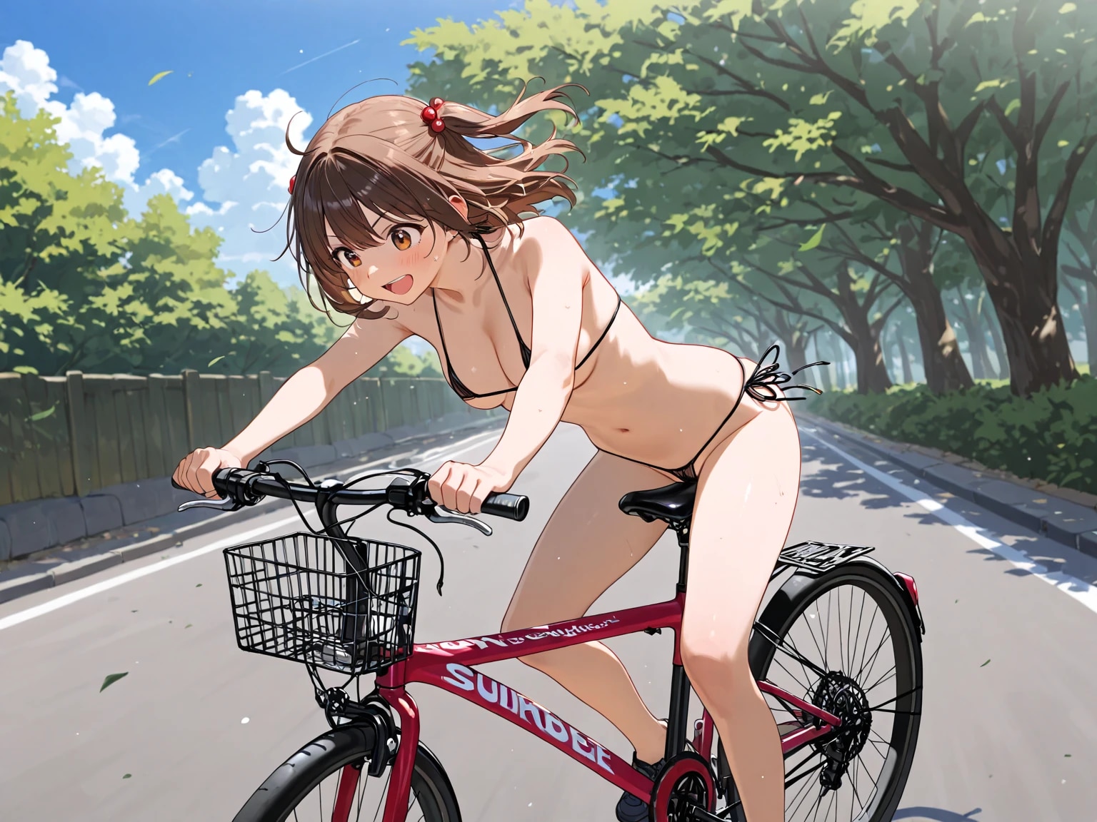 マイクロビキニ姿でサイクリング