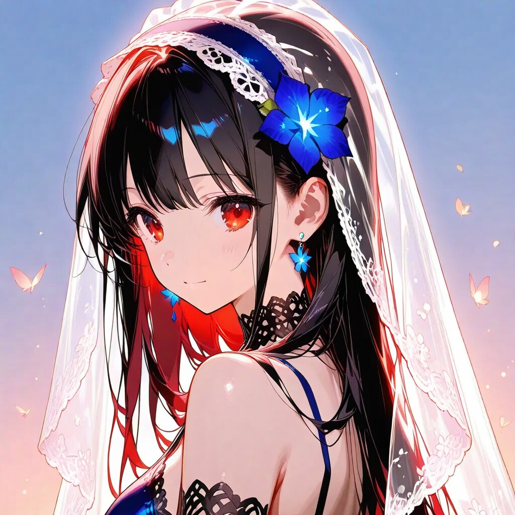 蝶とレースの女性