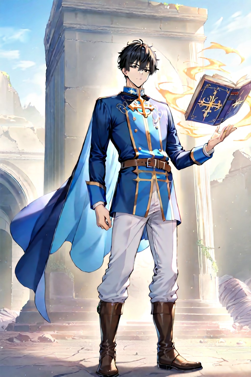 幻想的な古代遺跡の前、大柄な男性魔導士1-1-2-4-1-4-4