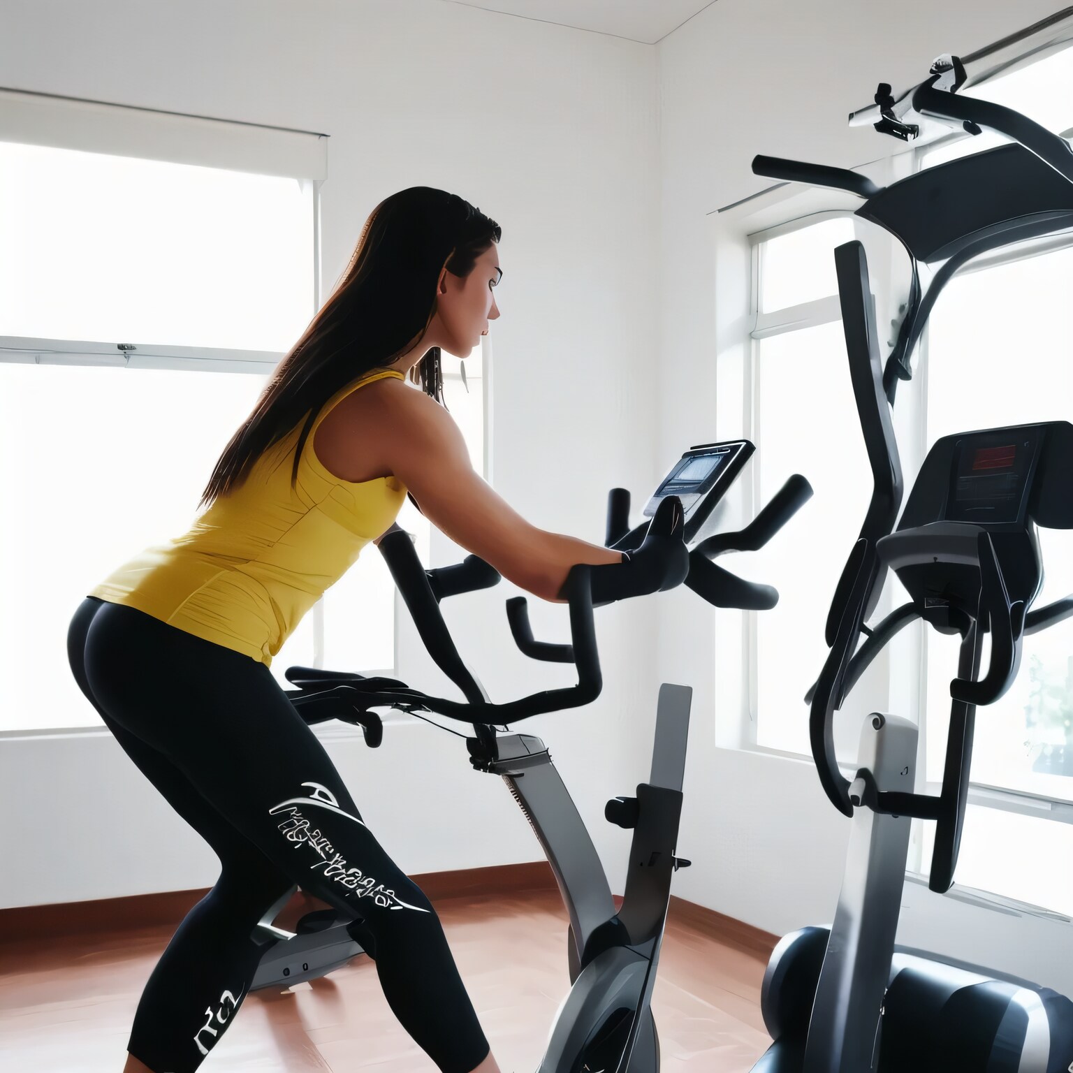 黒髪ロングでエアロバイクの美女２７ | の人気AIイラスト・グラビア