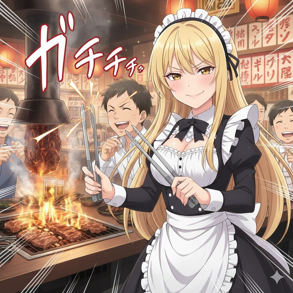 焼肉屋メイドさんの勝利のカチカチ | の人気AIイラスト・グラビア