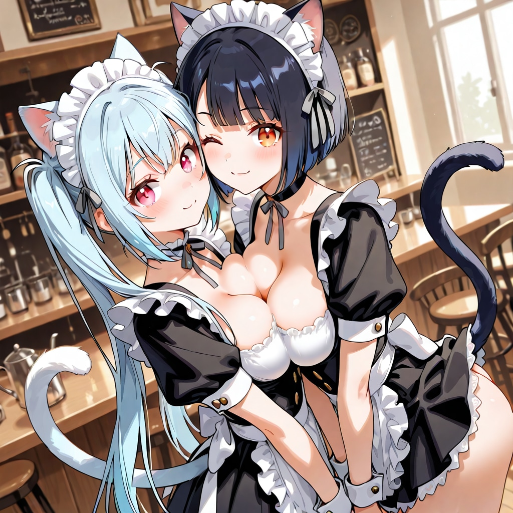 猫耳メイド、昼と夜の姿