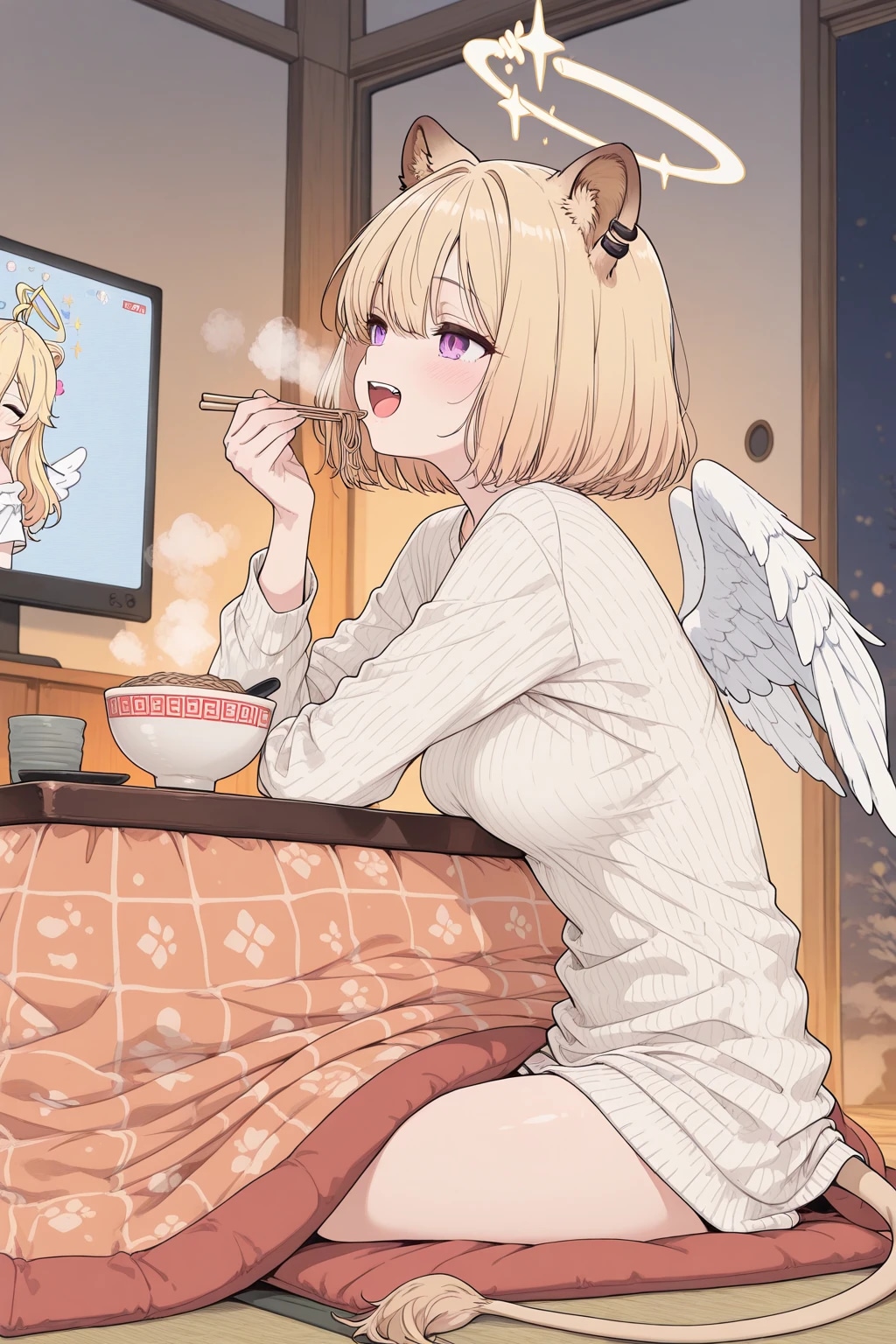 そば食べながらテレビ