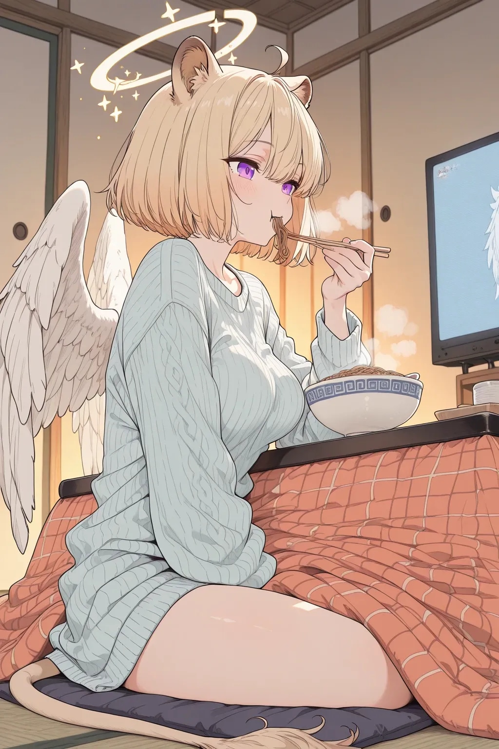 そば食べながらテレビ