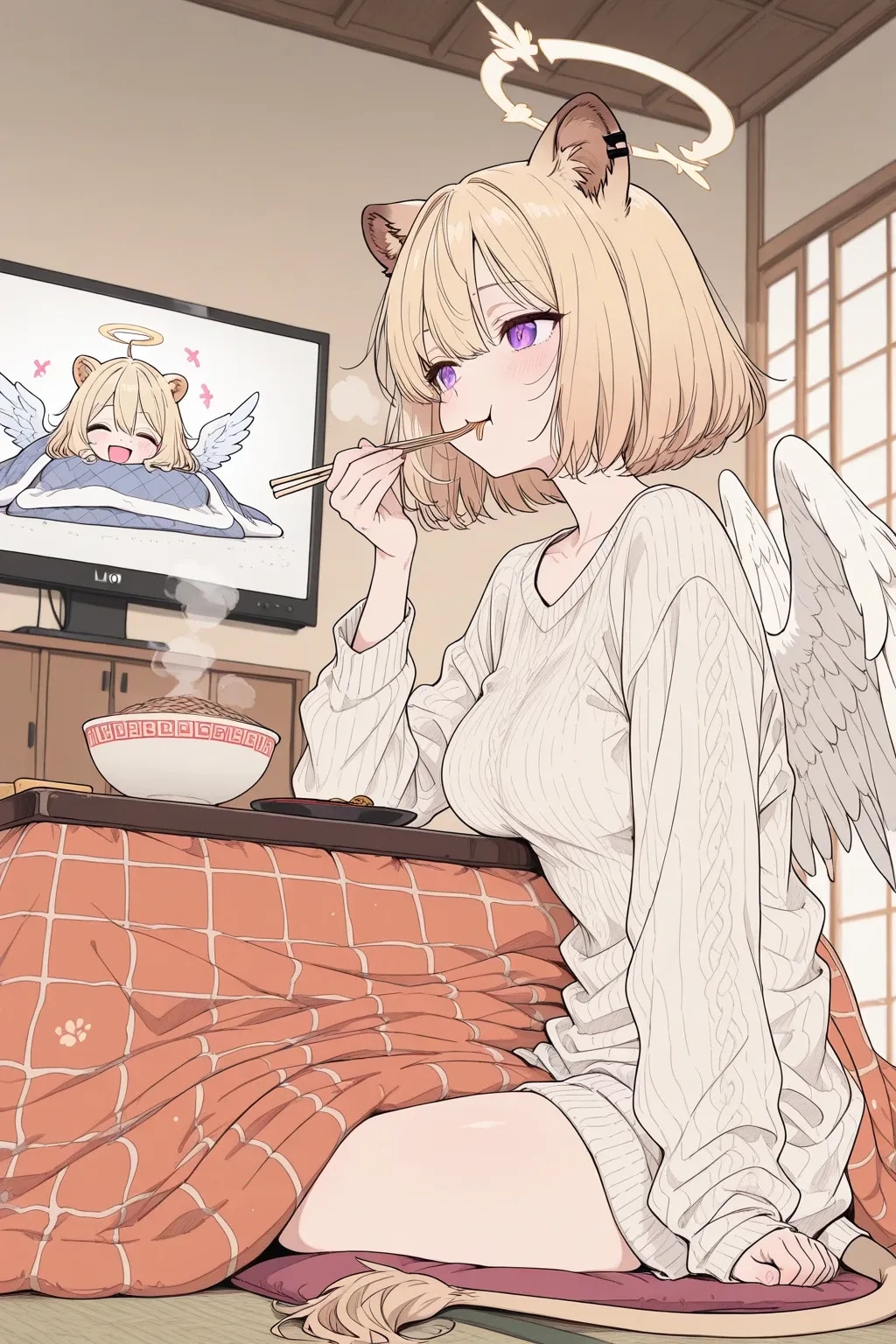 そば食べながらテレビ