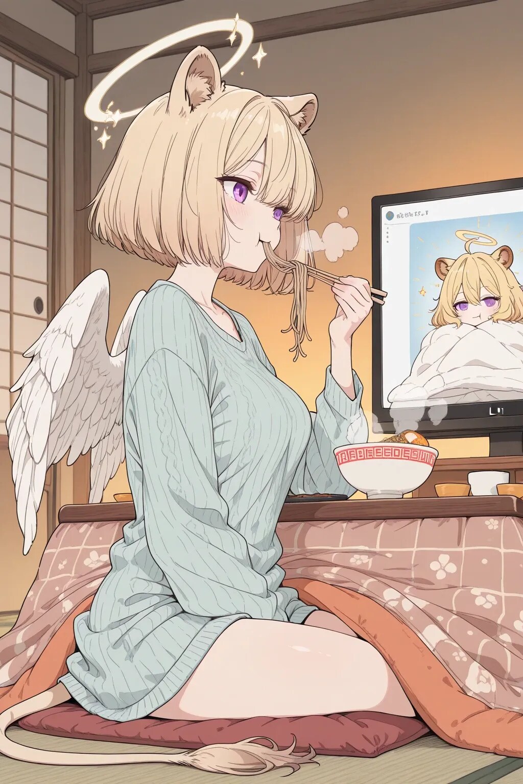 そば食べながらテレビ