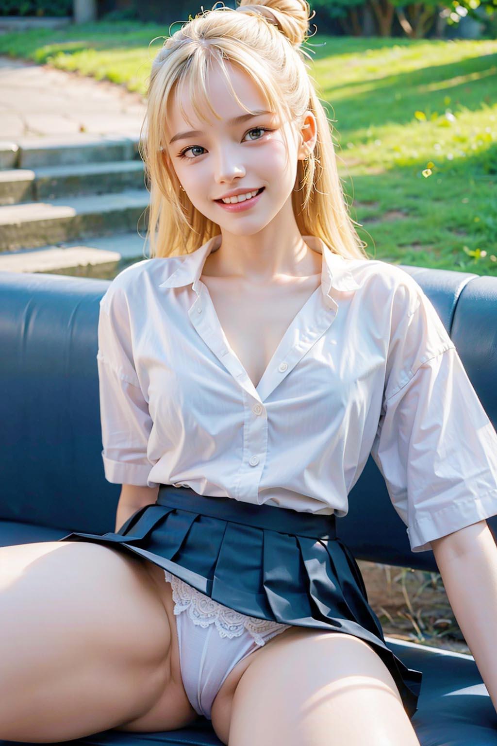AIイラスト白ギャル貧乳ロリ顔　エロ画像　18歳女子校生海外コスプレイヤー「お父さんを見ると、いつも安心感と性欲を感じます！」