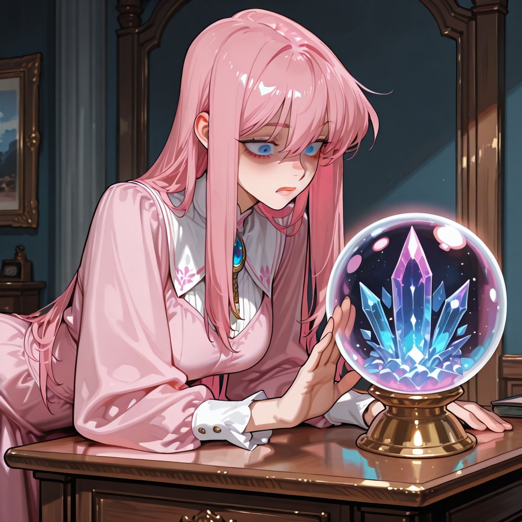 水晶玉を見つめる、えきどなちゃん