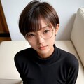 リビングでくつろぐ丸メガネ少女 2枚目