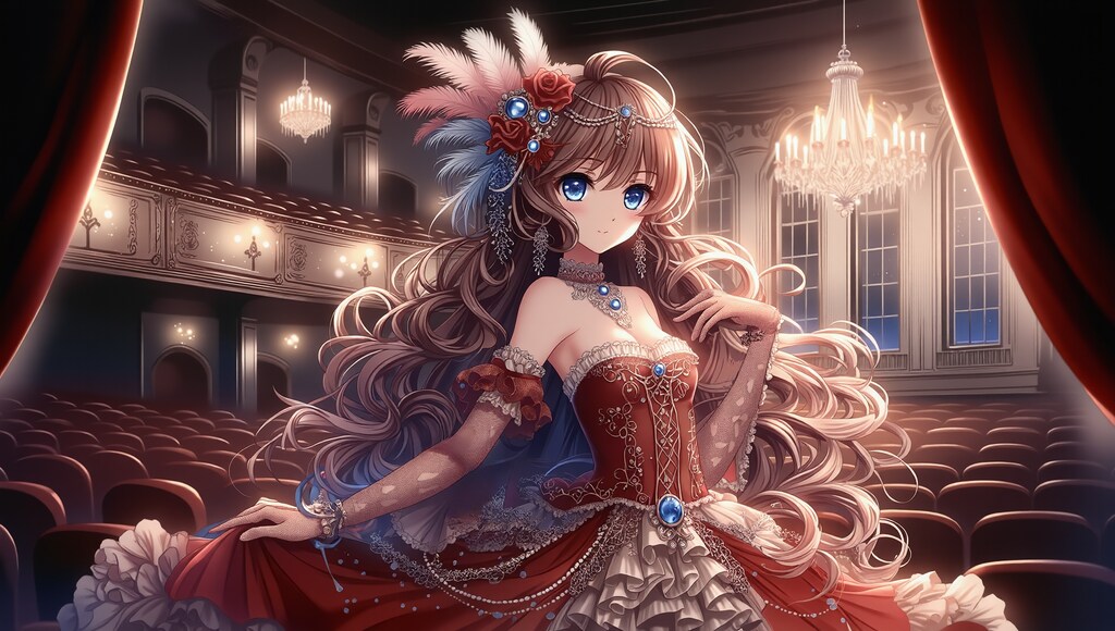 舞台に上がる準備をするヒロイン