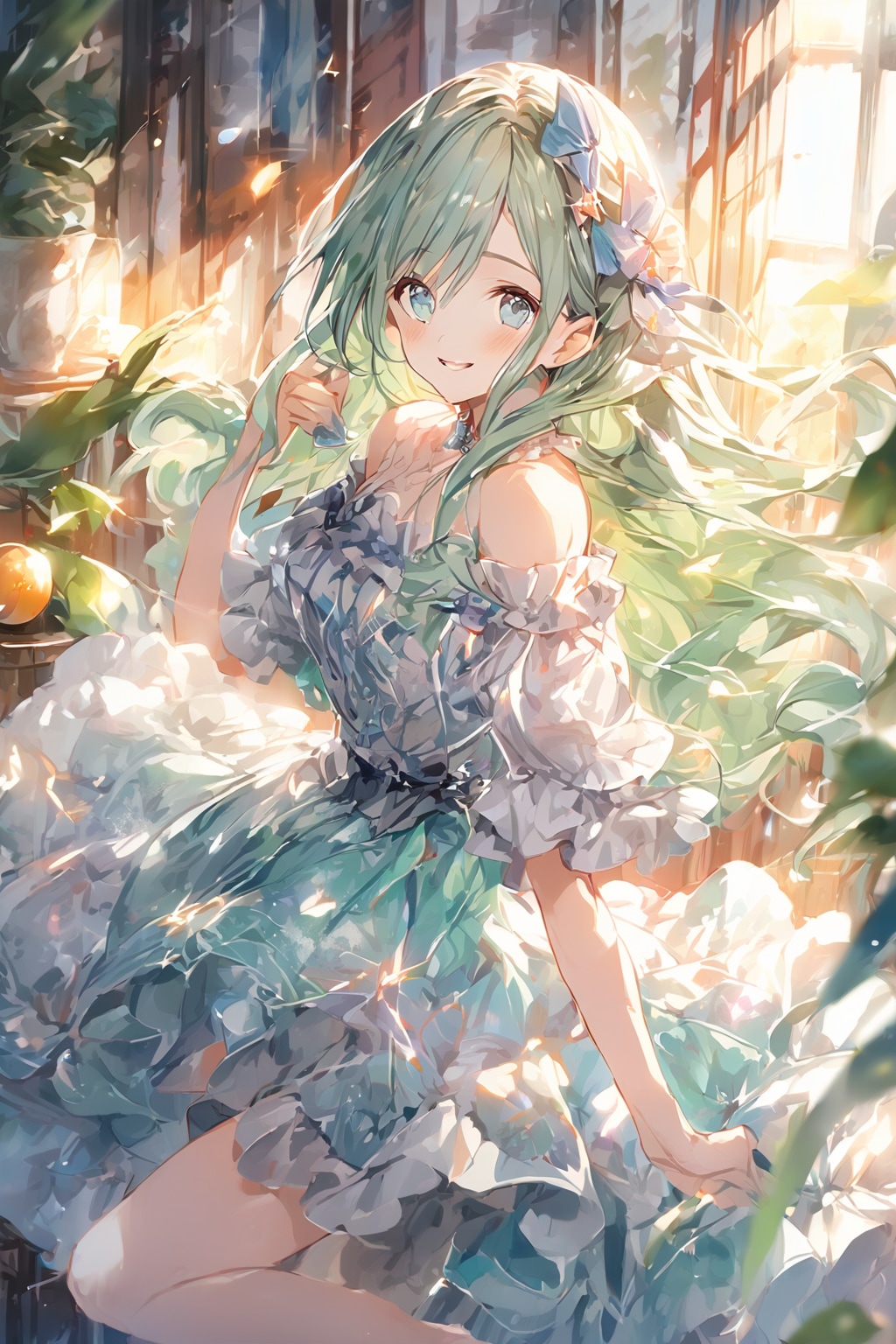 緑のロングドレス