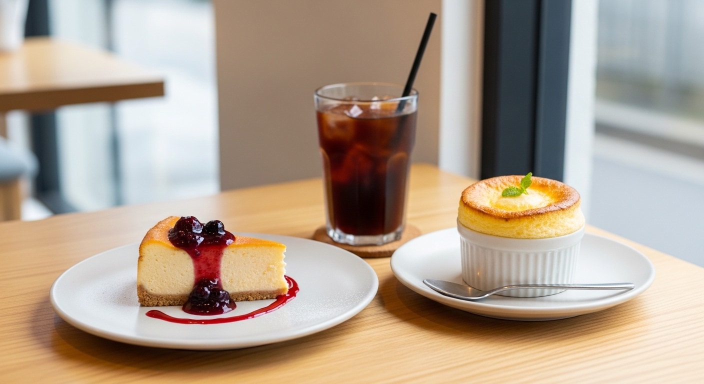 デザートのチーズケーキとチーズスフレのセット