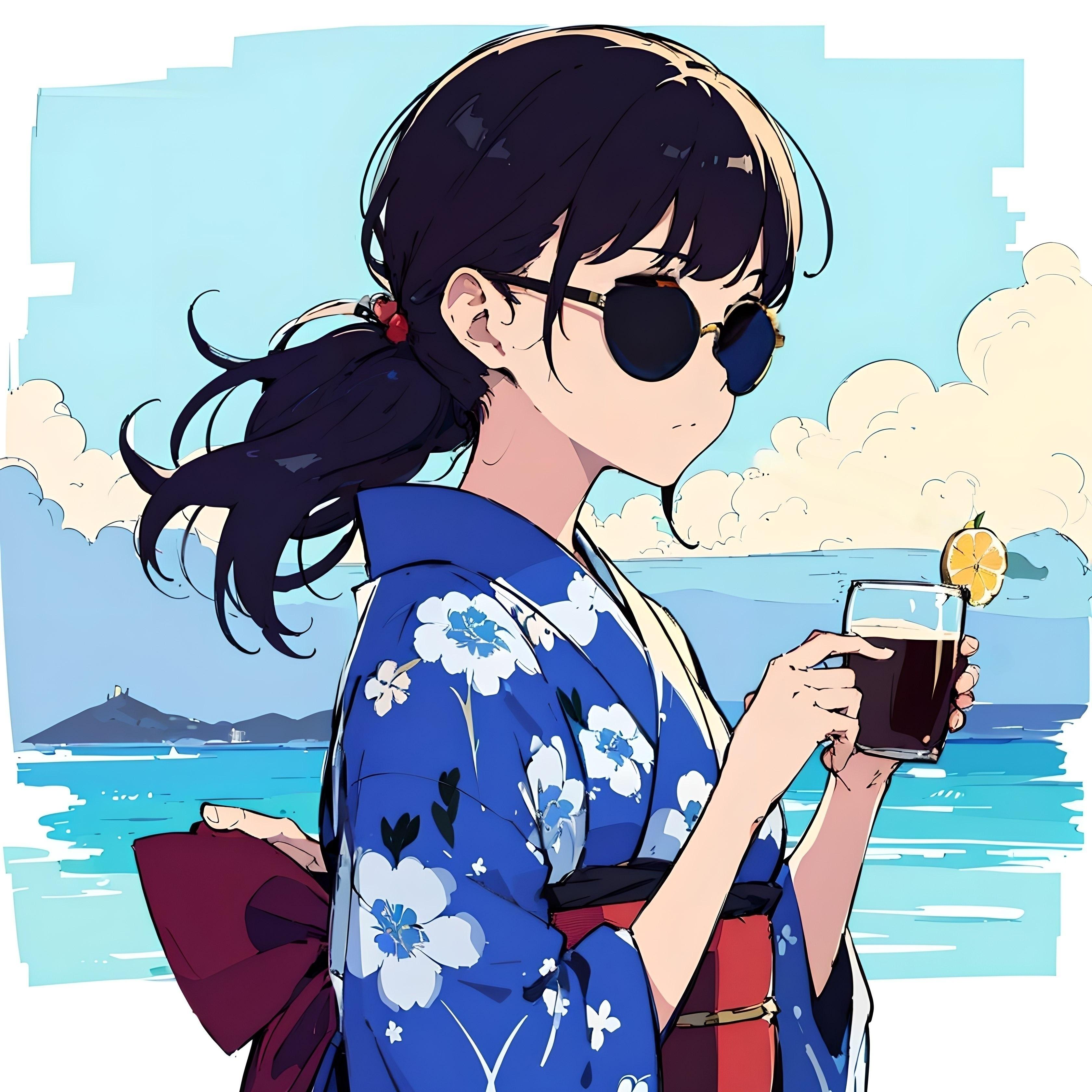 浜辺のグラサン浴衣レモンティー | の人気AIイラスト・グラビア