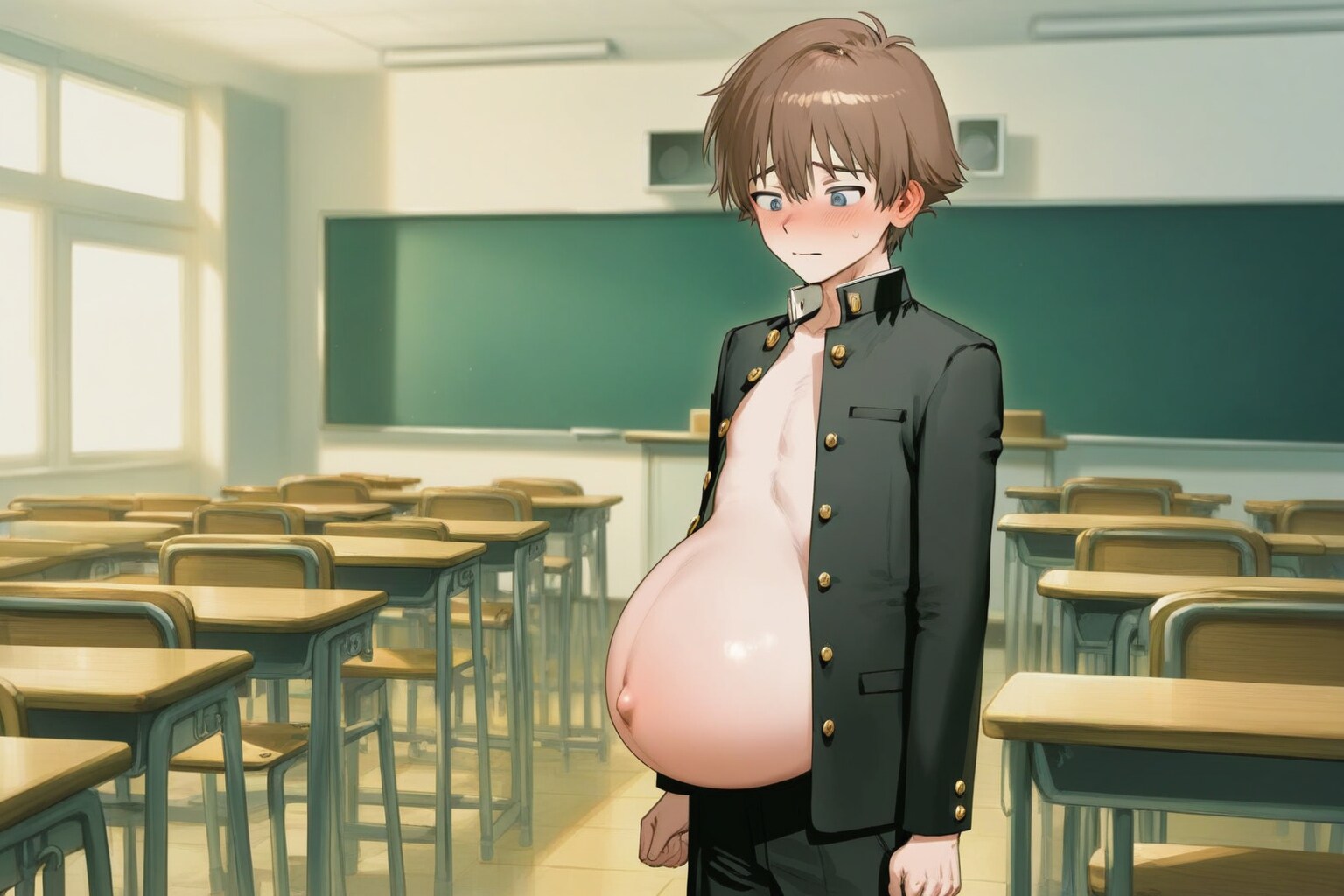 目立つお腹になってきた下半身TS少年