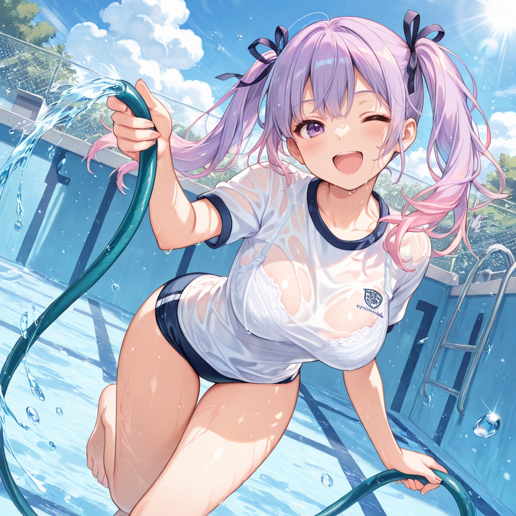 ひなちゃん、プール掃除をする