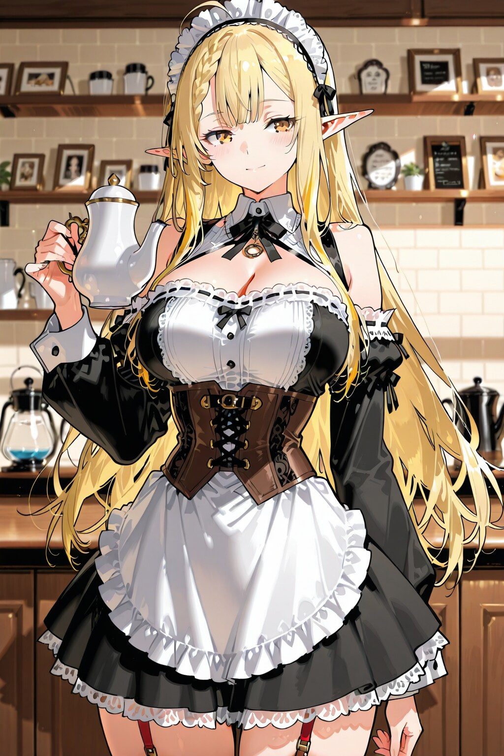 喫茶店でバイトするエルフメイド