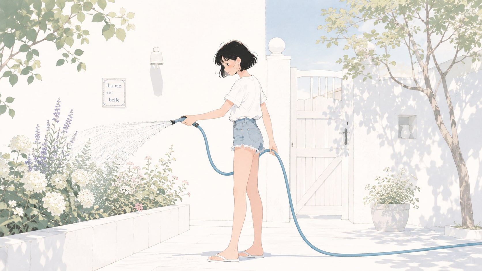 水を撒く少女②