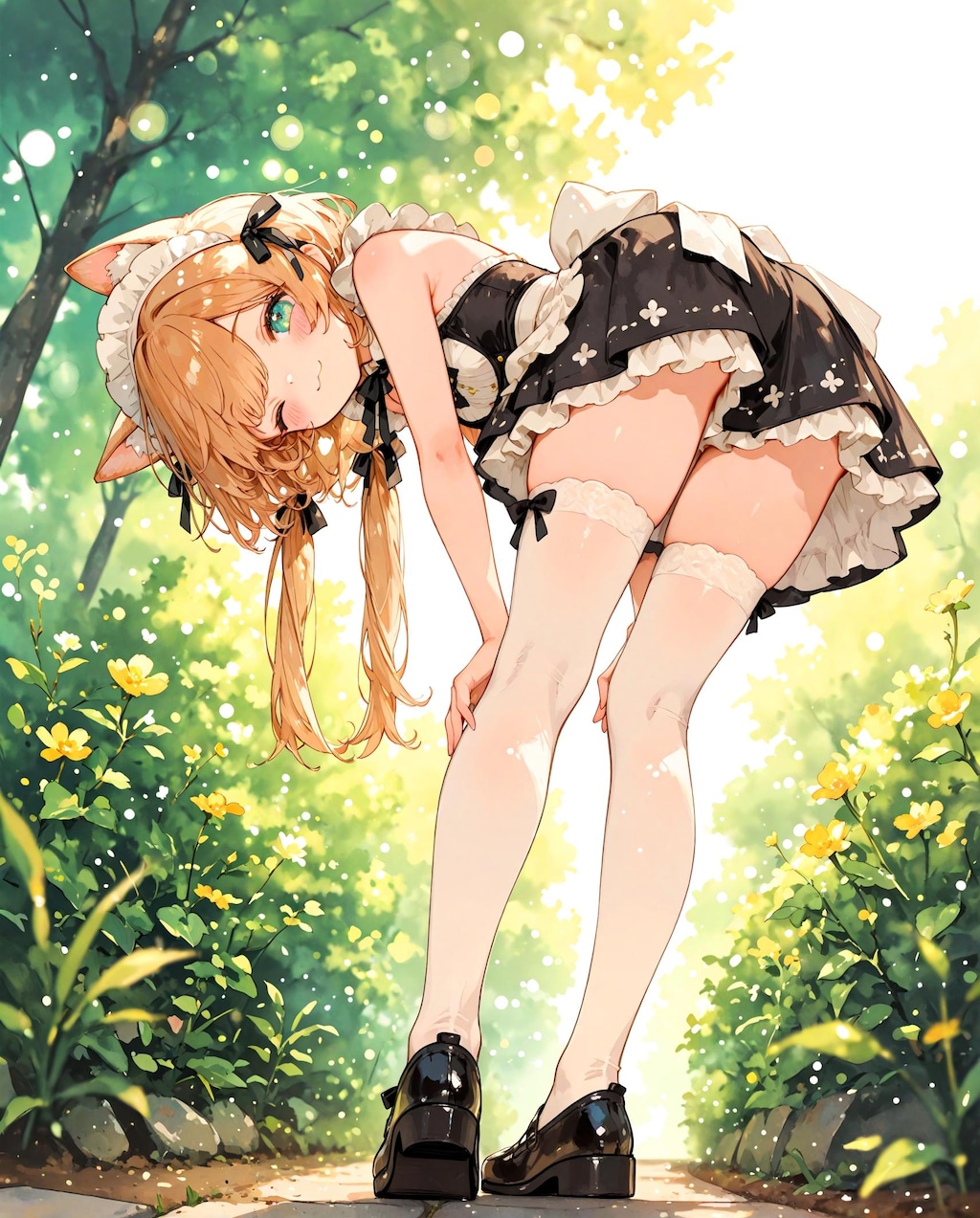 屋外のメイド少女