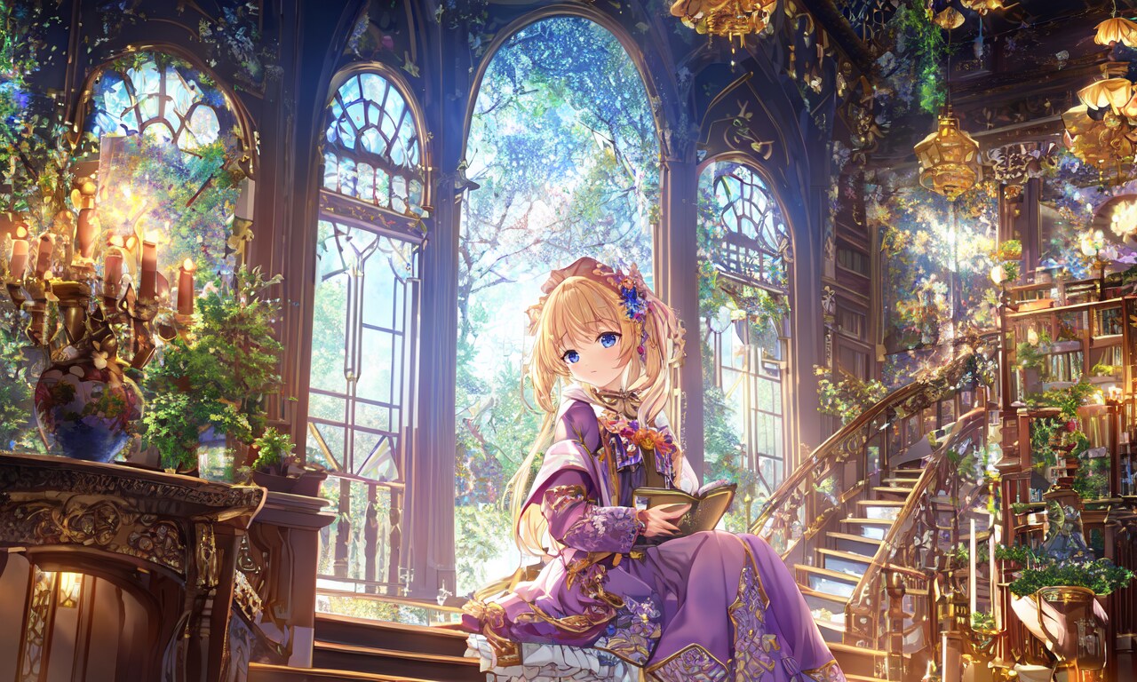 荘厳なお屋敷で読書をするお嬢様
