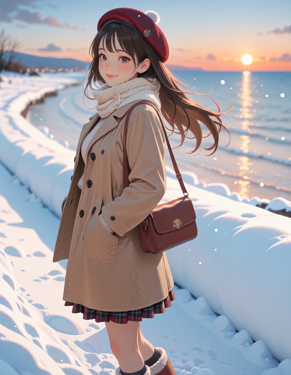 学校帰りに海で夕日を見る女子大生（2026ver.）