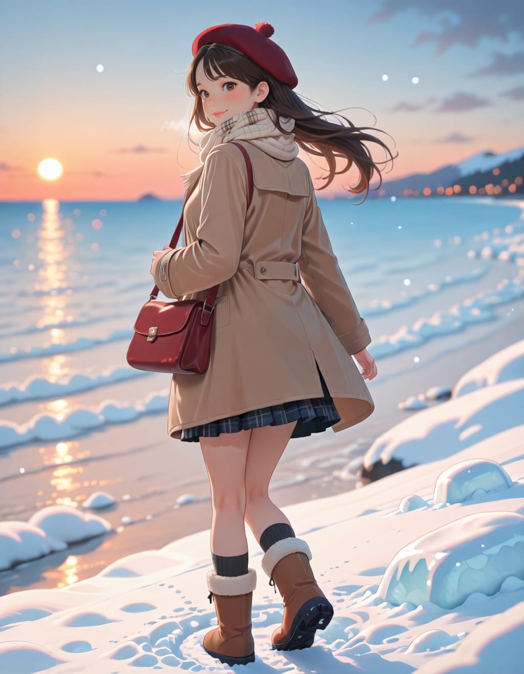 学校帰りに海で夕日を見る女子大生（2026ver.）