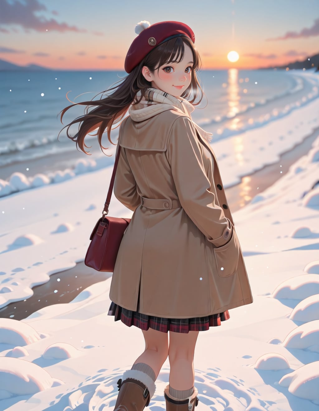 学校帰りに海で夕日を見る女子大生（2026ver.）