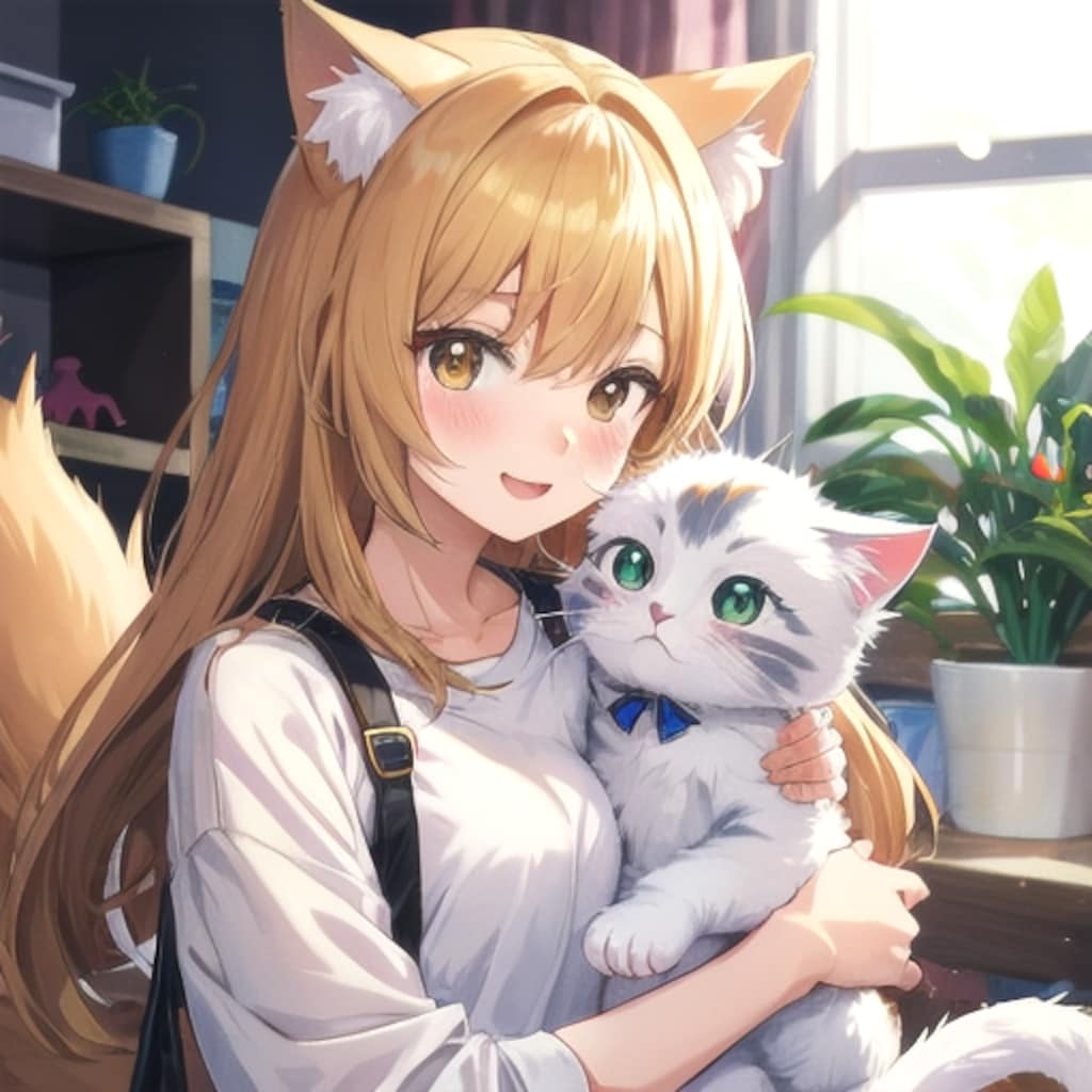 猫耳少女とふわふわ猫の午後