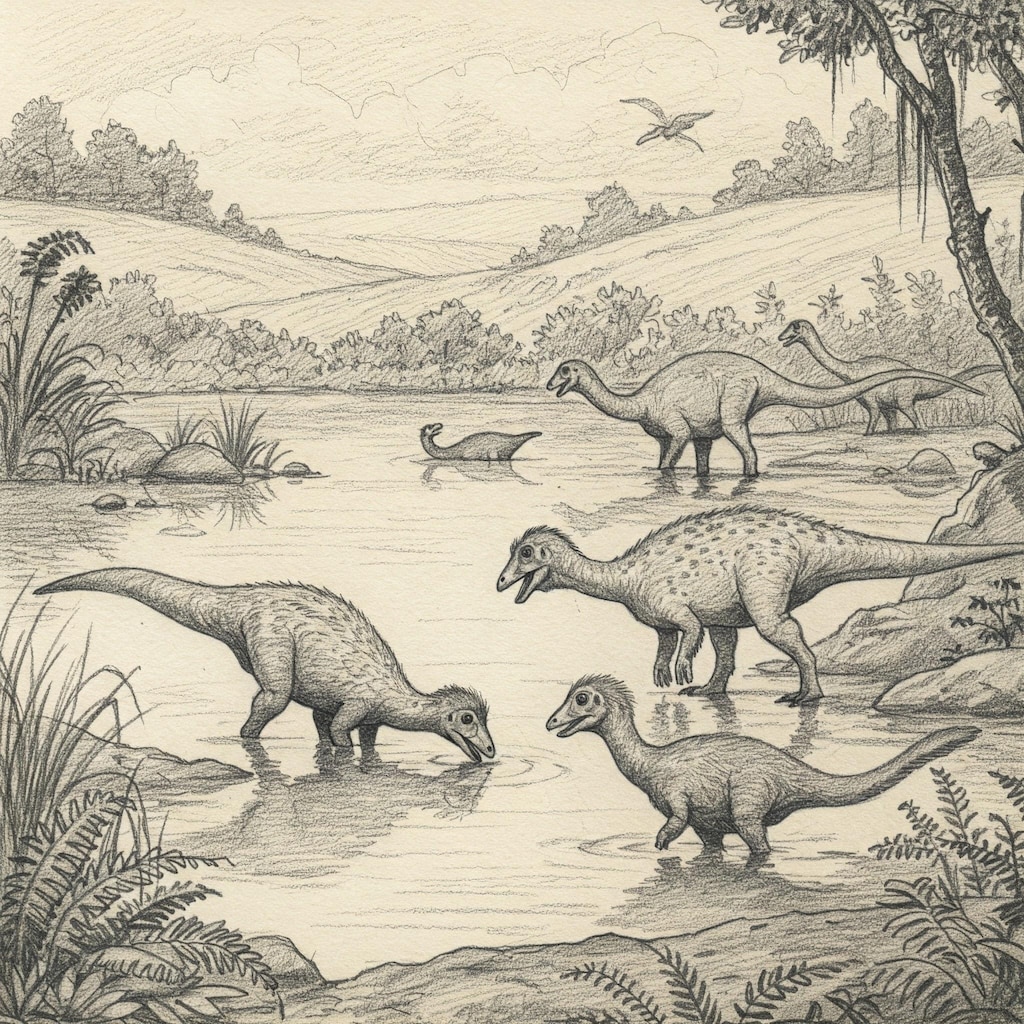 プス湖の恐竜の想像図