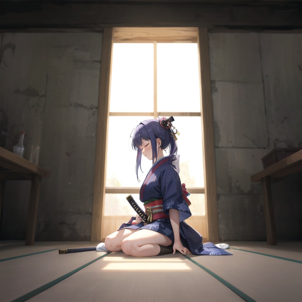 油断なく眠る侍