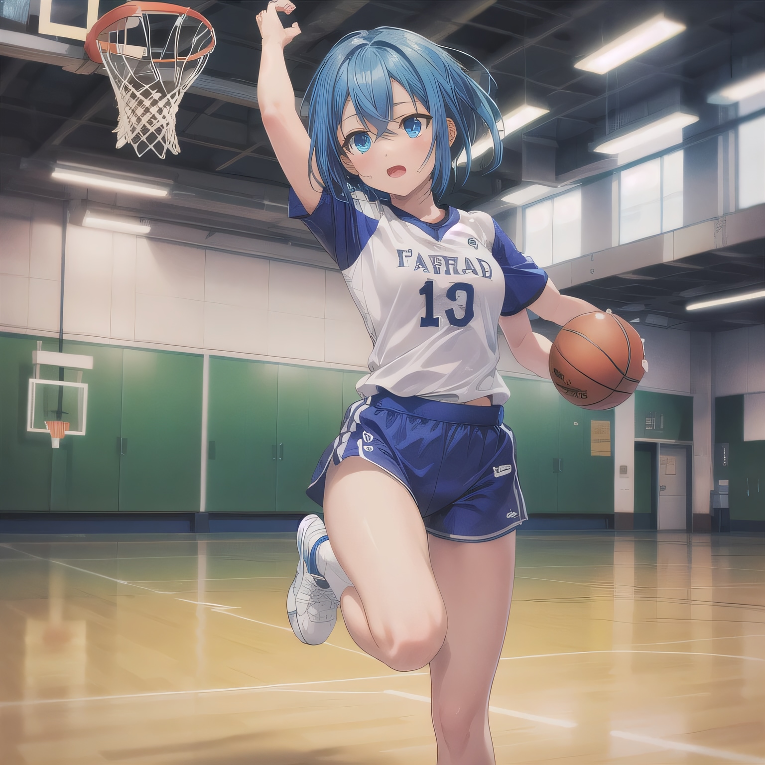 青髪ボブでユニフォームの少女３ | の人気AIイラスト・グラビア